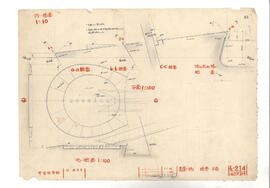 宇宙科学館; 資料名称:造園 -池 断面,平面; 縮尺:1:10,100